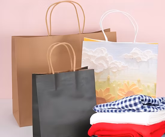 China Factory Papiertüte Kraft Einkaufstasche Kundenspezifische Kartonverpackungstüten für die Geschenkverpackung